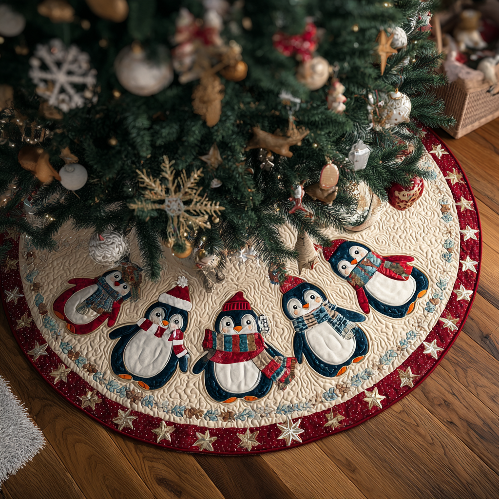 Penguin Spirit Christmas Quilted Tree Skirt NCU0DDK1739