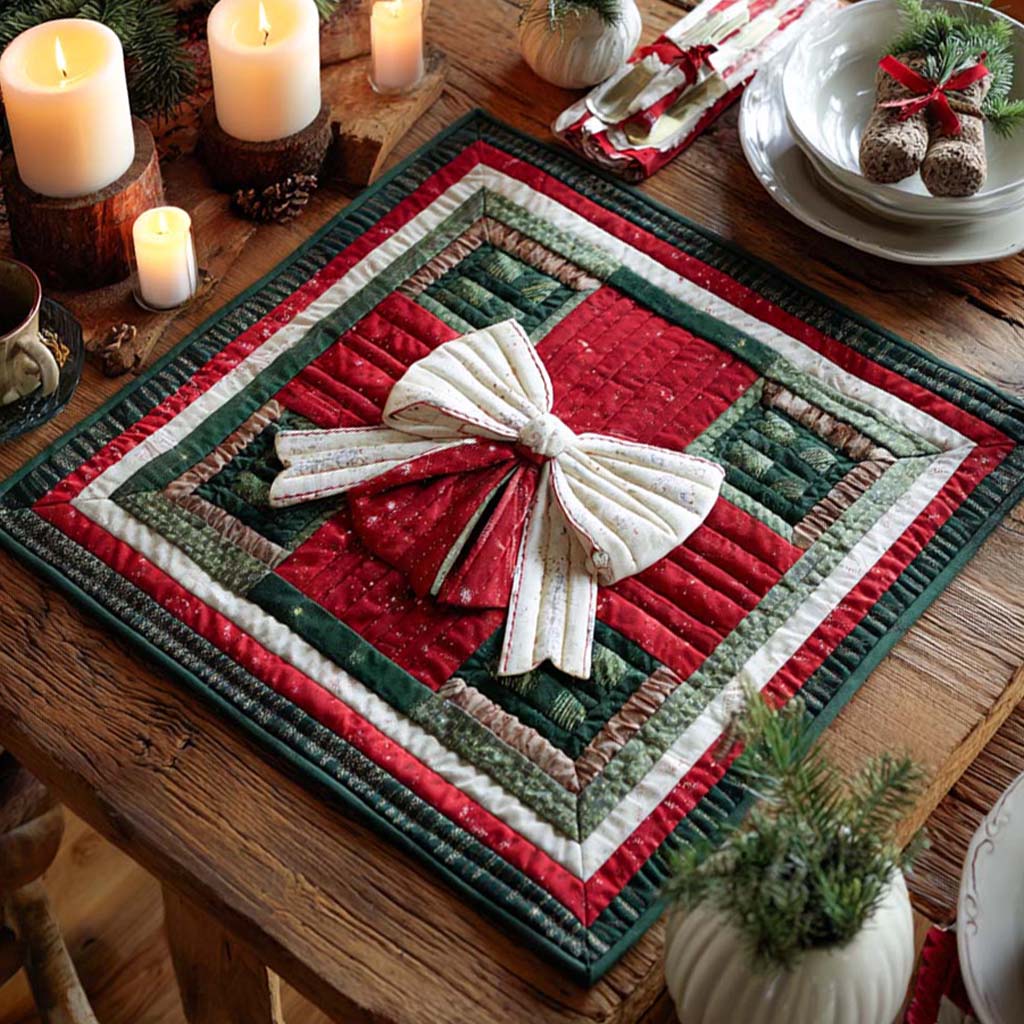 Peppermint Candy Bow Quilted Table Topper NCU0NXD162