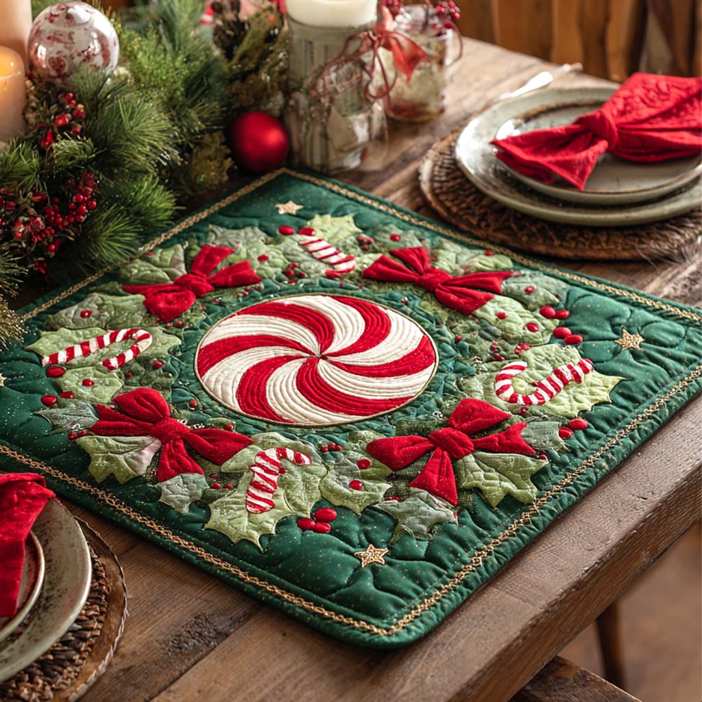Peppermint Wreath Magic Quilted Table Topper NCU0NXD201