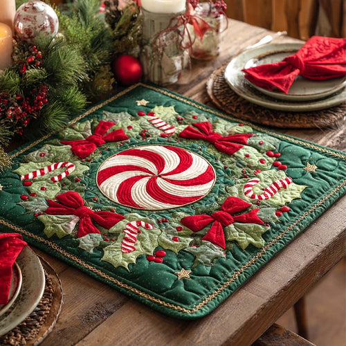 Peppermint Wreath Magic Quilted Table Topper NCU0NXD201