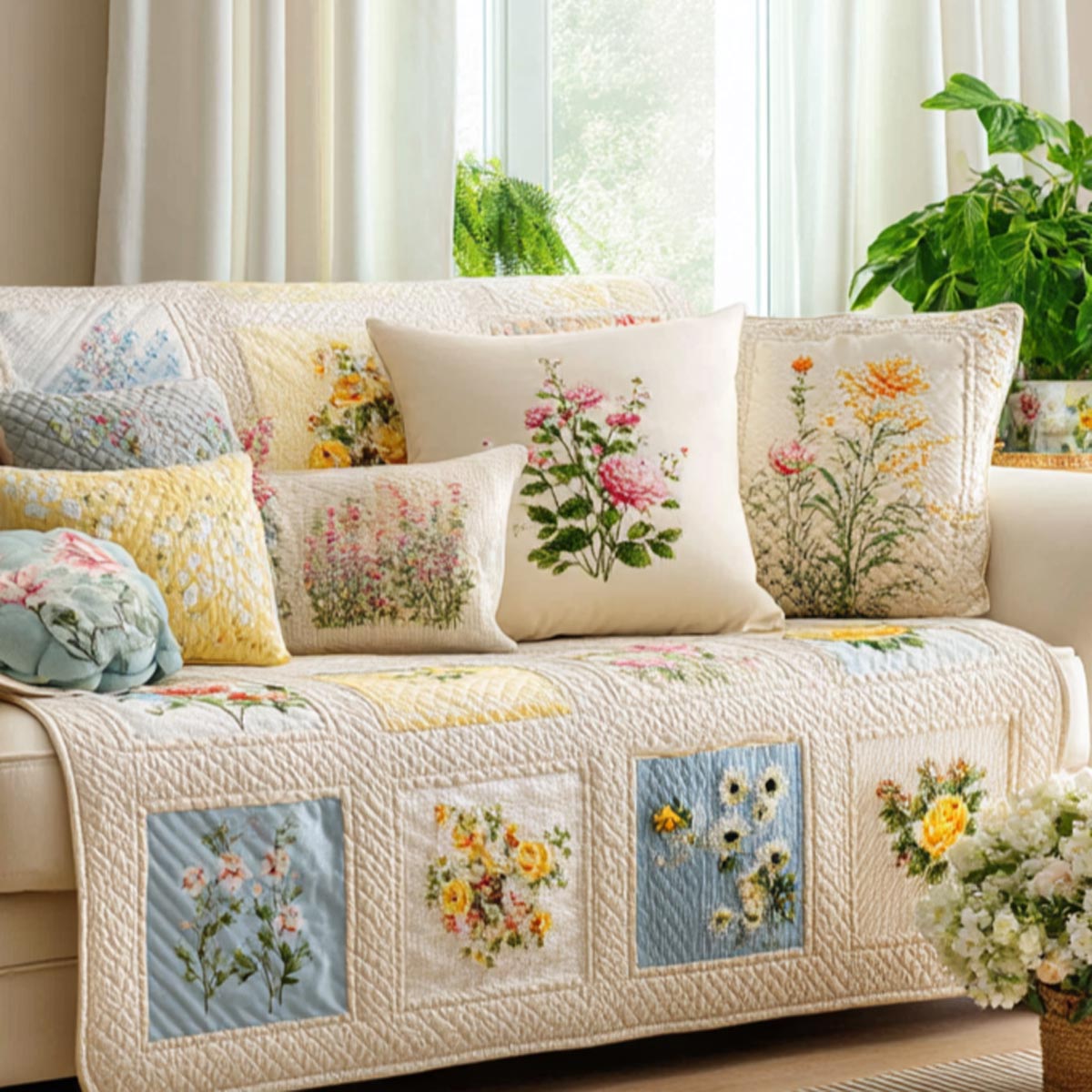 Petal Breeze Quilted Sofa Cover NCU0DV1982