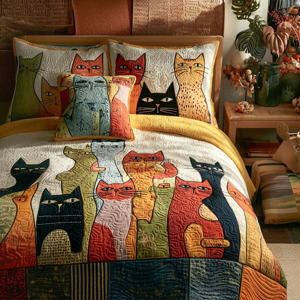 Petal Cat 3-Piece Quilted Bedding Set NCU0PTT1423