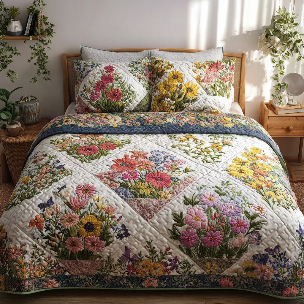 Petal Garden 3-Piece Quilted Bedding Set NCU0DDK437