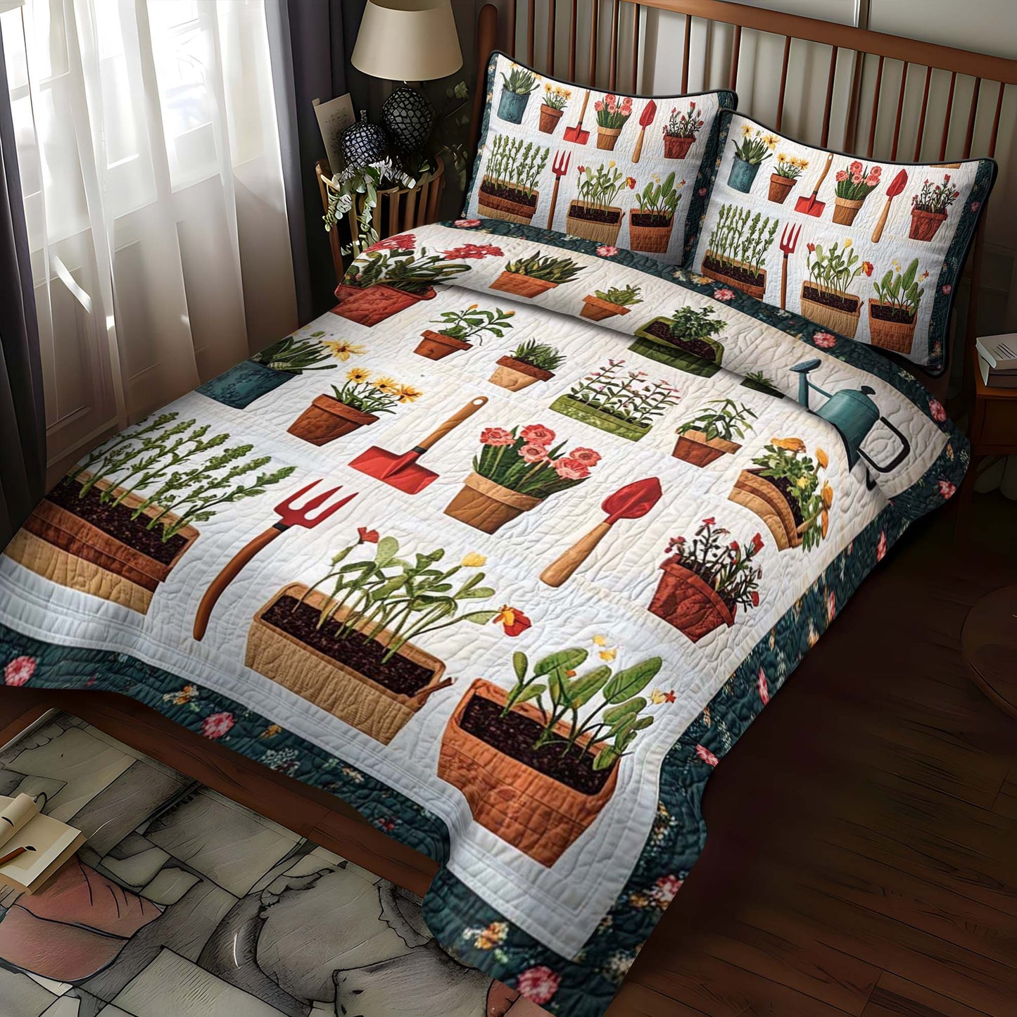 Petal Harvest 3-Piece Quilted Bedding Set NCU0NT1155