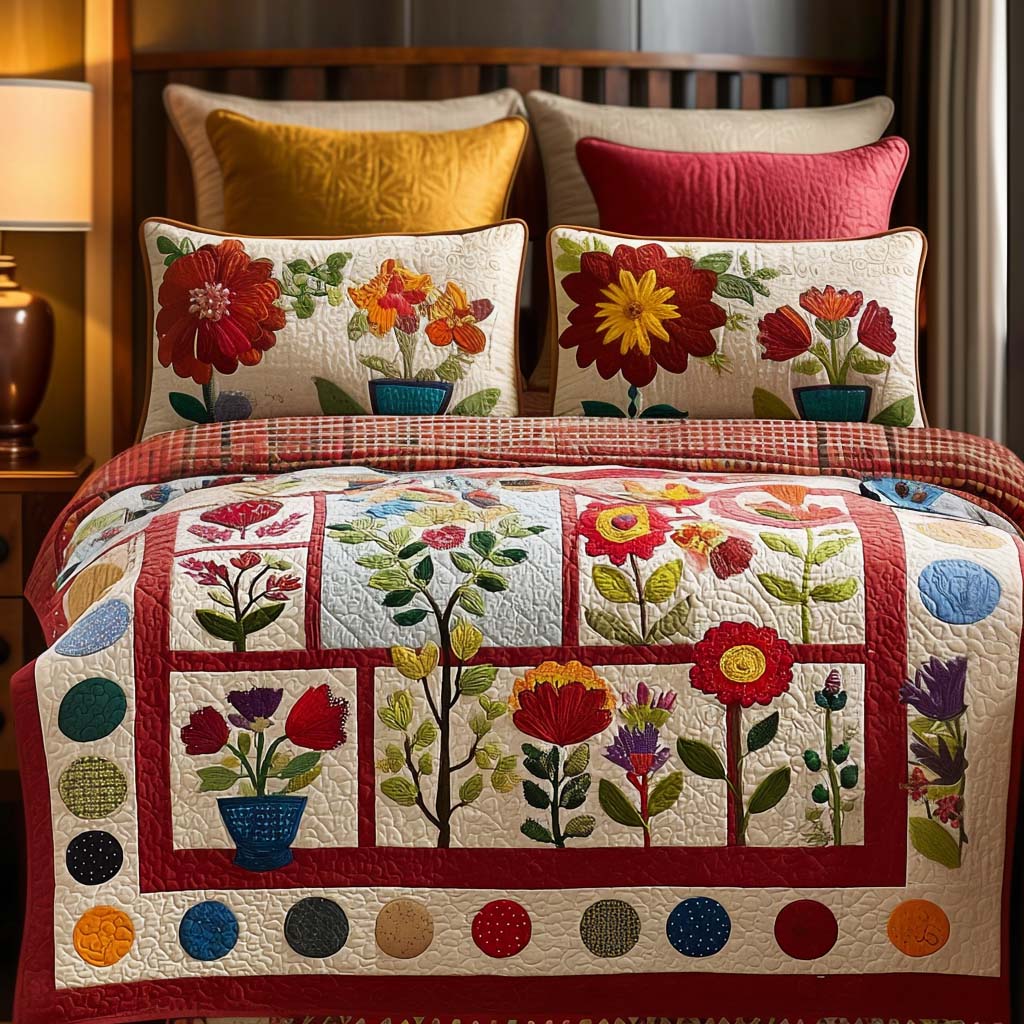 Petal Haven 3-Piece Quilted Bedding Set NCU0NNT2535