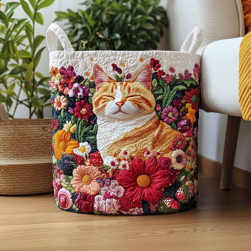 Petals and Purrs Quilted Laundry Basket NCU0PTT2703