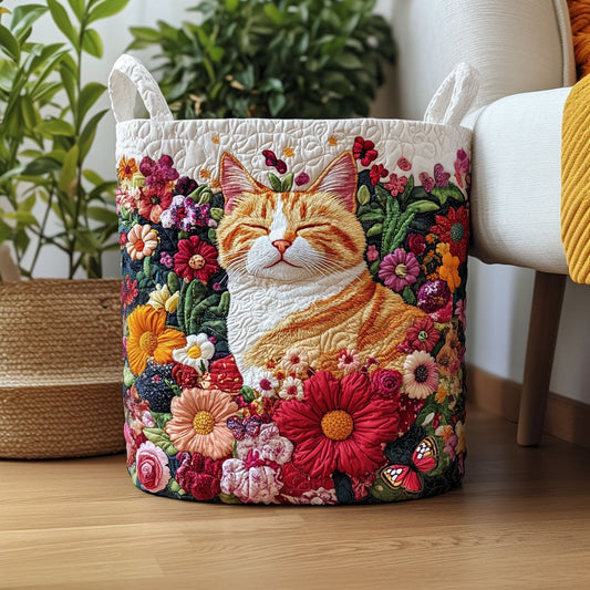 Petals and Purrs Quilted Laundry Basket NCU0PTT2703