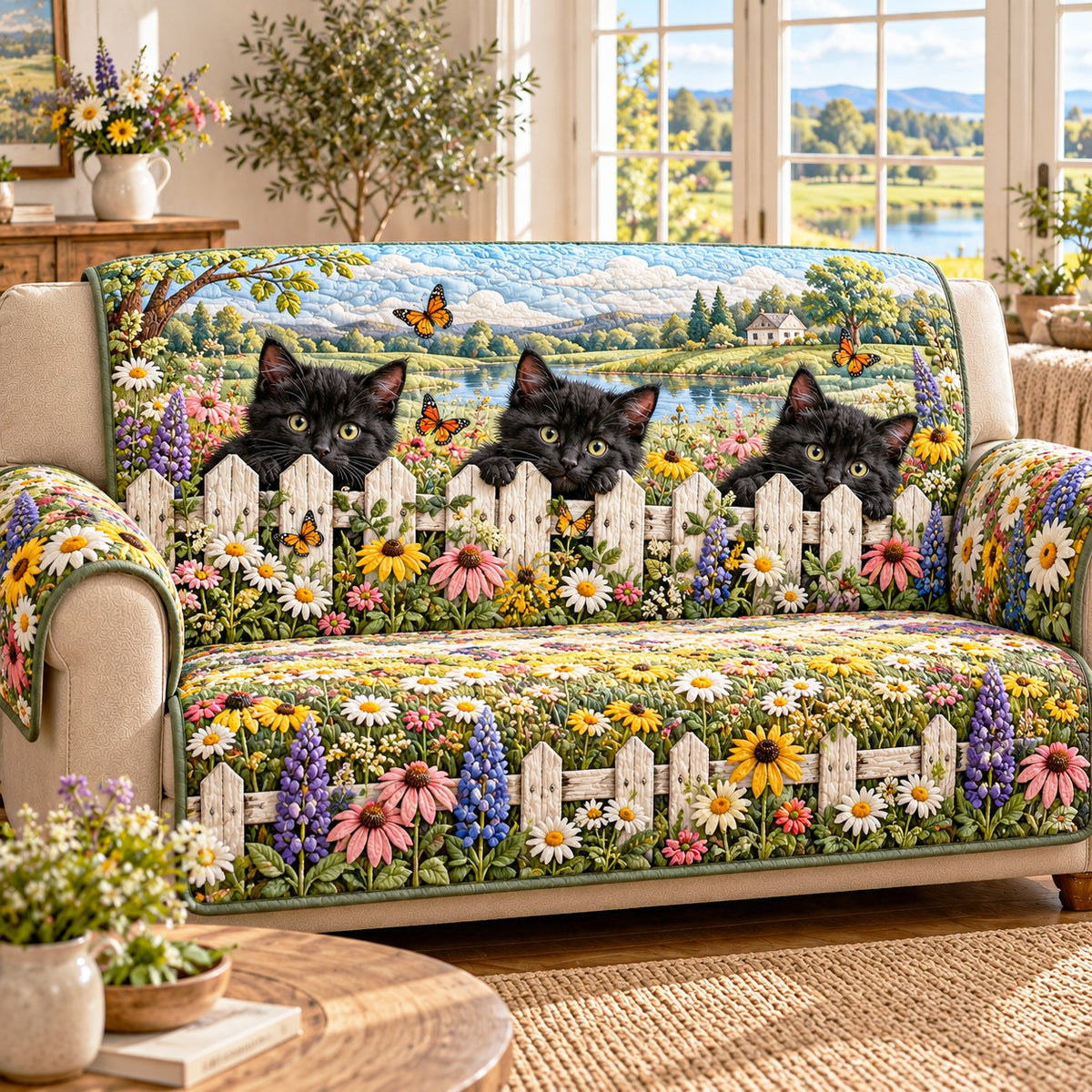 Picket Fence Quilted Sofa Cover NCU0NTD2408