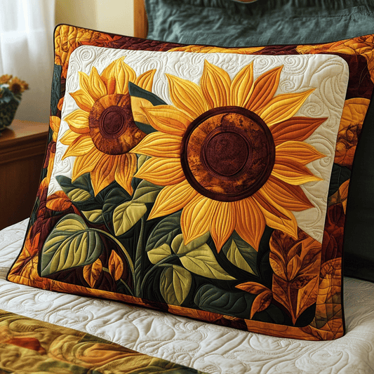 Golden Sunflowers Quilted Bedding Pillow Case  NCU0TL1826