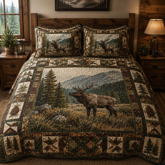 Pine Valley Elk 3-Piece Quilted Bedding Set NCU0DQQ0891