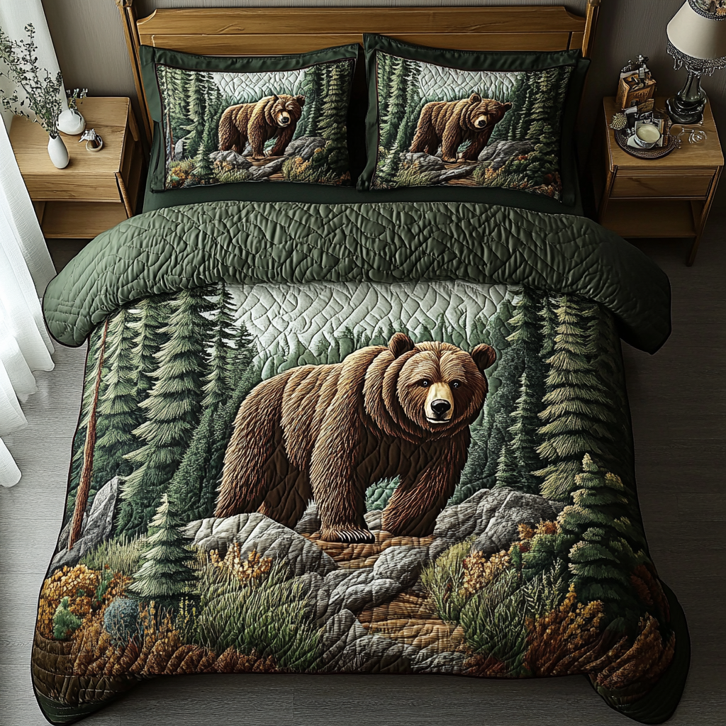 Pine Wilderness 3-Piece Quilted Bedding Set NCU0NVH044