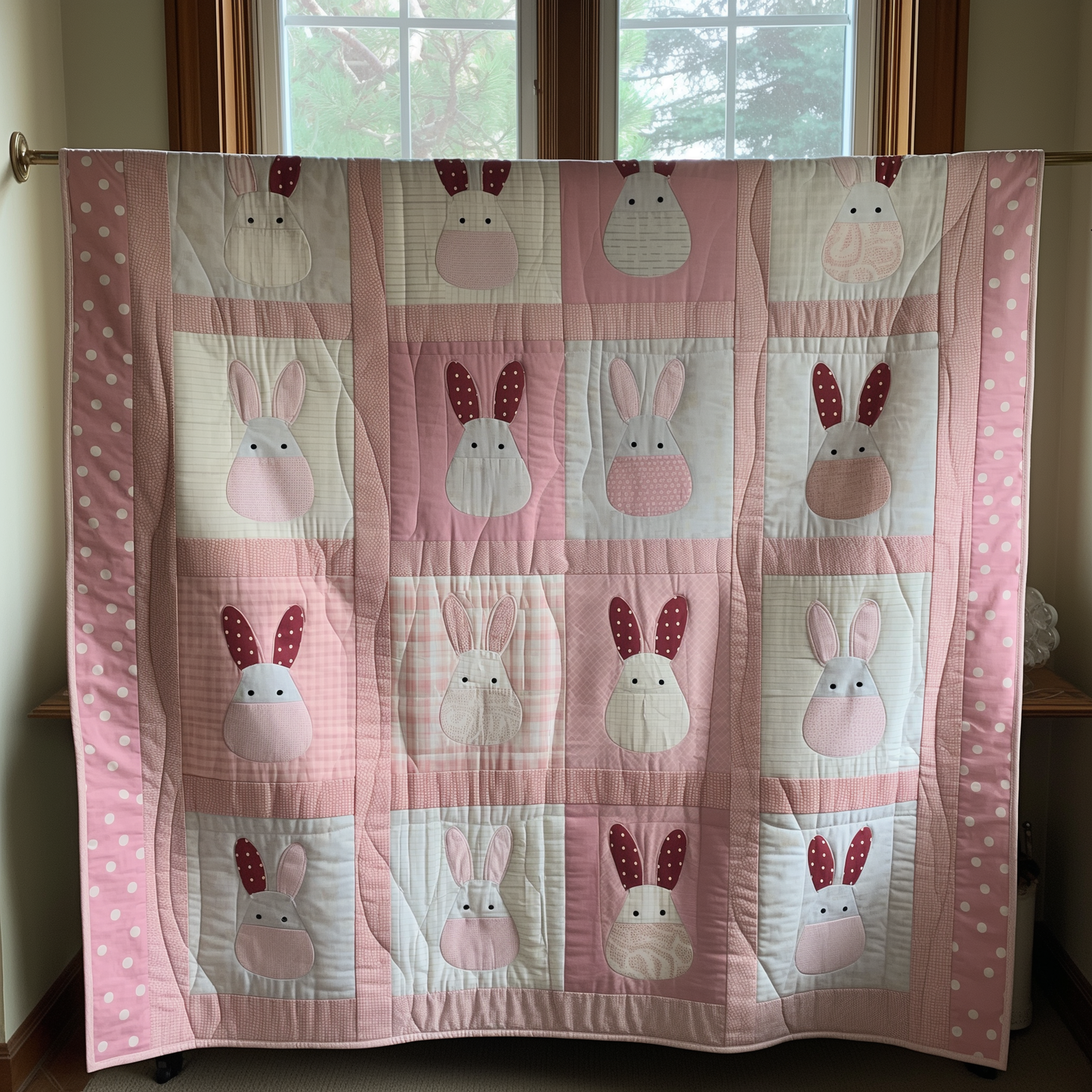 Pink Bunny Garden Quilted Blanket NCU0TL286