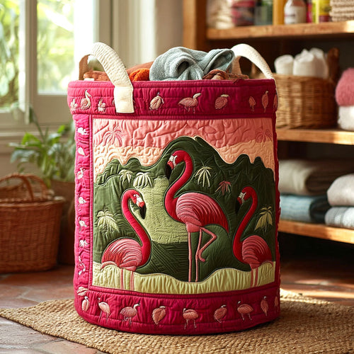 Pink Flock Quilted Laundry Basket NCU0NTV174