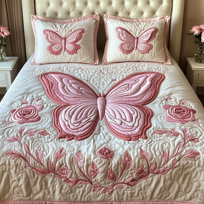 Pink Flutter 3-Piece Quilted Bedding Set NCU0NVH039