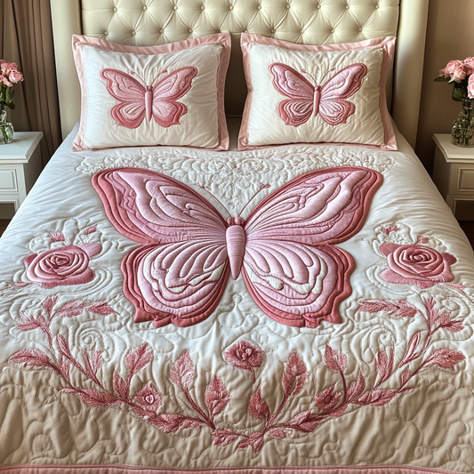 Pink Flutter 3-Piece Quilted Bedding Set NCU0NVH039