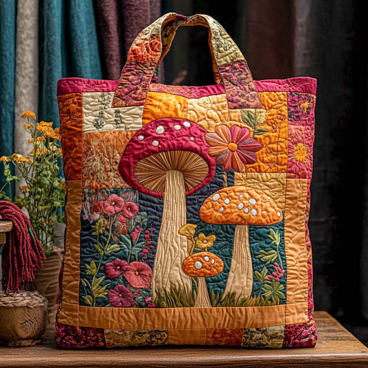 Pink Meadow Mushrooms Quilted Tote Bag NCU0NXD1173