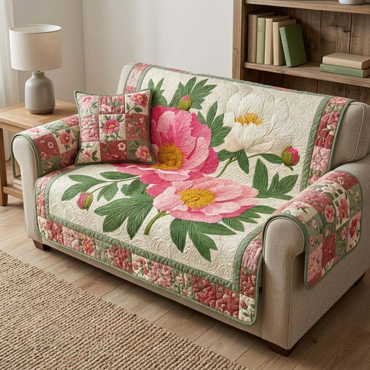 Pink Peony Cottage Quilted Sofa Cover NCU0DQQ0478