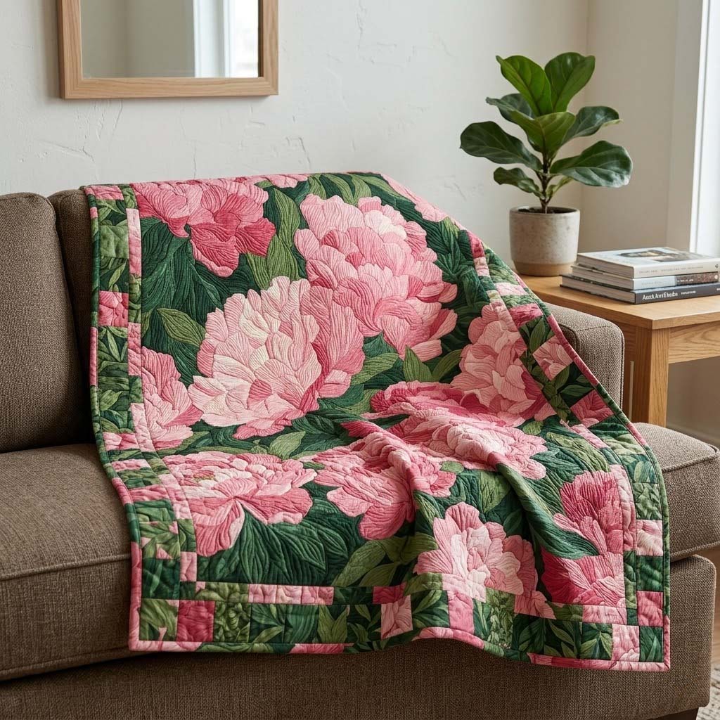 Pink Peony Grove Quilted Blanket NCU0DQQ0557