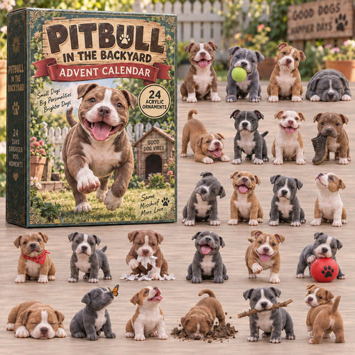 CHRISTMAS KICKOFF 40% OFF - Pitbull In Backyard Advent Calendar 2026 - 24-Day Festive Countdown, Acrylic Charms Blind Box - Gift For Pitbull Lovers AC0TM278