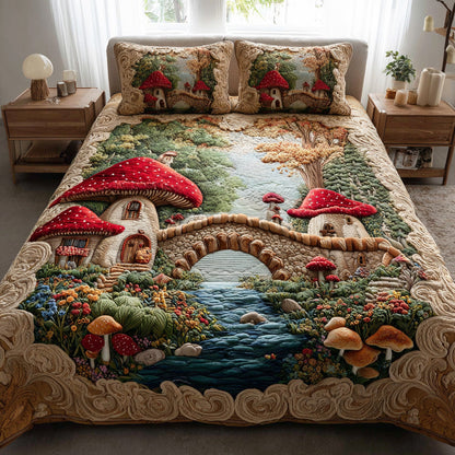 Pixie Mushroom Path 3-Piece Quilted Bedding Set NCU0NTD1123