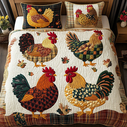 Plaid Chickens 3-Piece Quilted Bedding Set NCU0NNT263