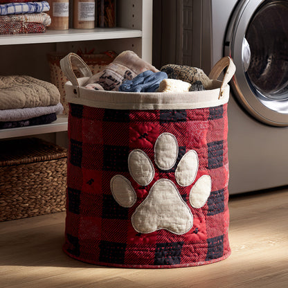 Plaid Bulldog Paw Quilted Laundry Basket NCU0HNH136