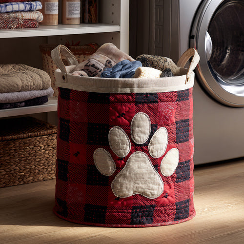 Plaid Bulldog Paw Quilted Laundry Basket NCU0HNH136