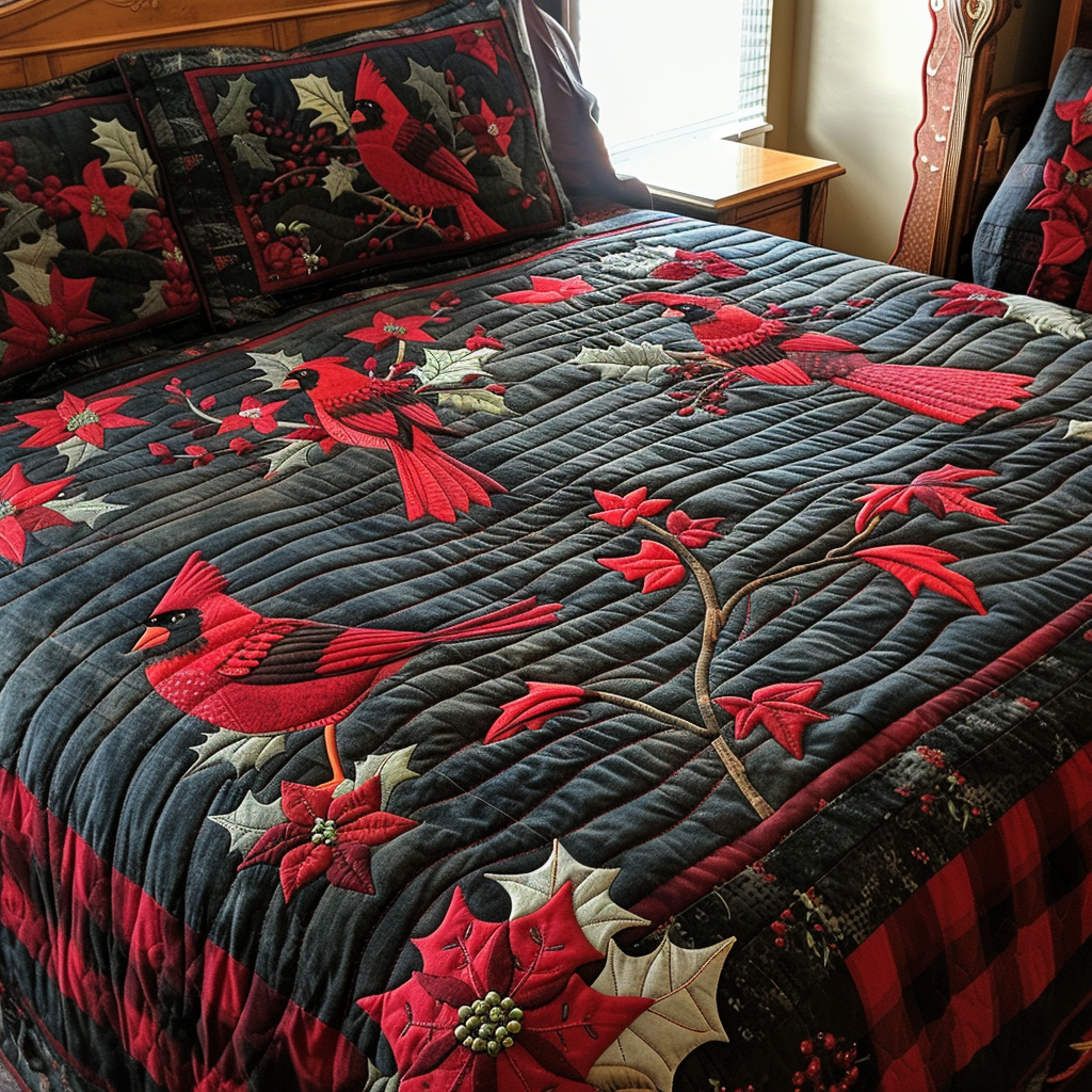 Plaid Cardinal Quilted Bedding Set NCU0DV011