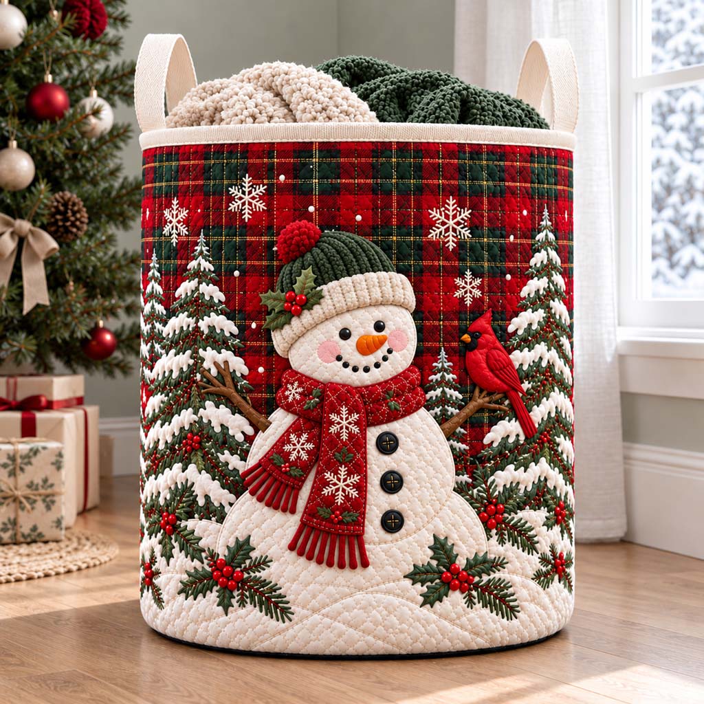 Plaid Cardinal Snowman Quilted Laundry Basket NCU0HNH1360