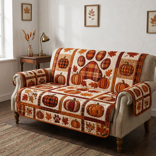 Plaid Pumpkin Pathway Quilted Sofa Cover NCU0HNH1207