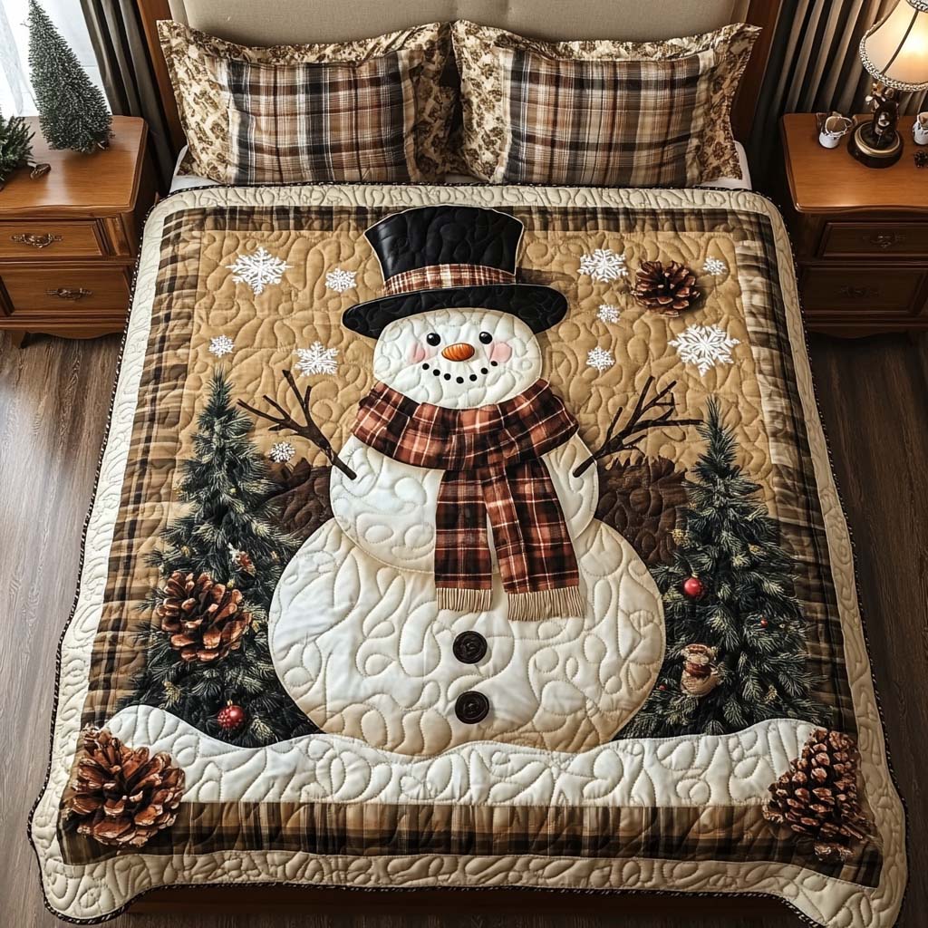 Plaid Snowman 3-Piece Quilted bedding Set NCU0NNT1702