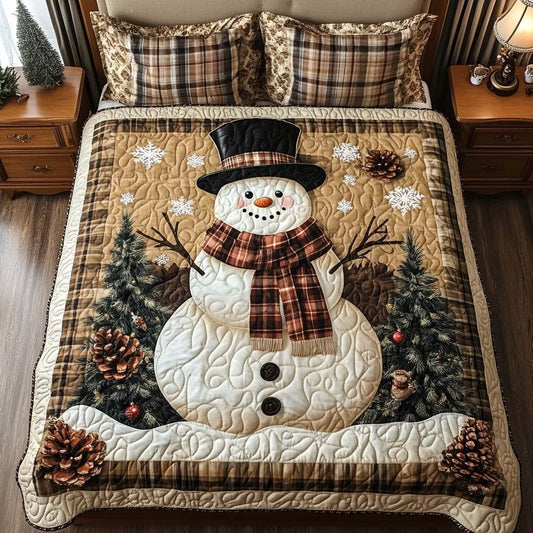 Plaid Snowman 3-Piece Quilted bedding Set NCU0NNT1702