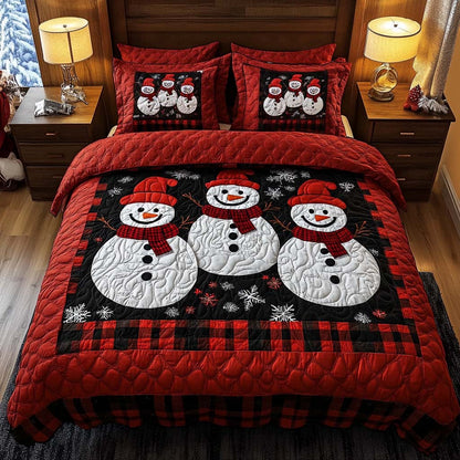 Plaid Snowmen 3-Piece Quilted Bedding Set NCU0DQQ018