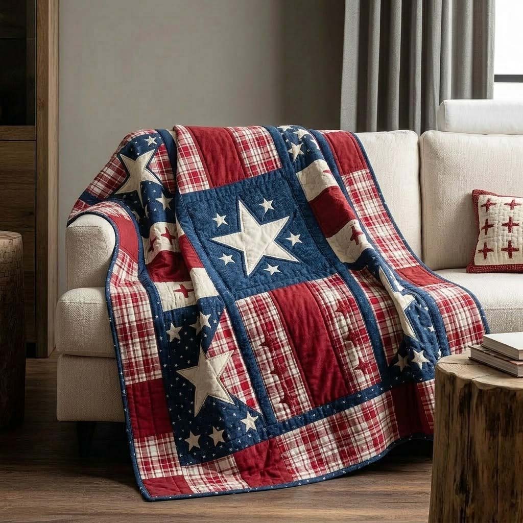 Plaid Star Quilted Blanket NCU0DQQ0542