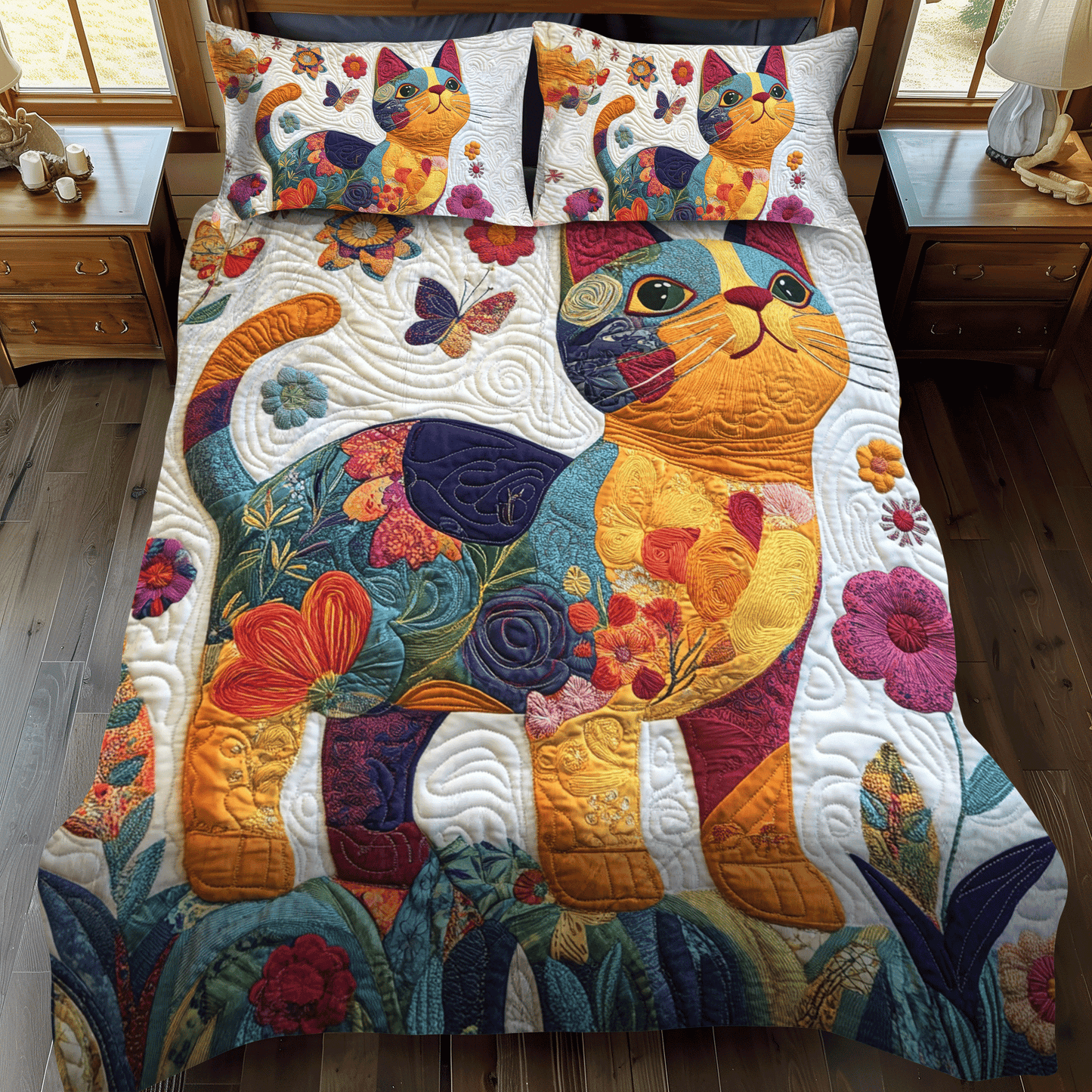 Cat 3-Piece Quilted Bedding Set NCU0VT25