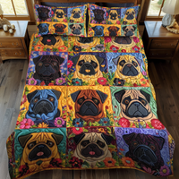 Playful Pugs 3-Piece Quilted Bedding Set NCU0VL091