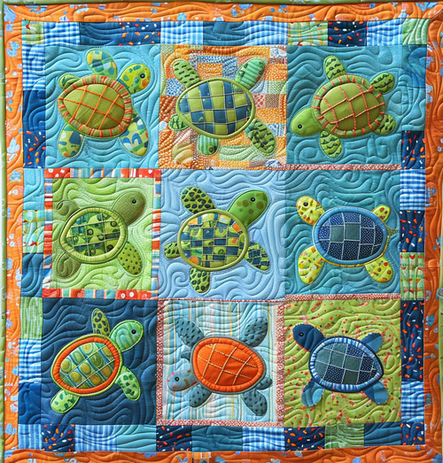 Playful Turtles Quilted Blanket NCU0TH661