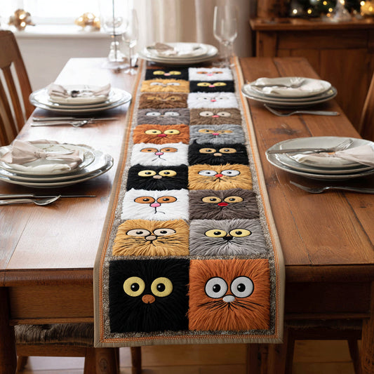 Playful Cat Grid Quilted Table Runner NCU0HNH509