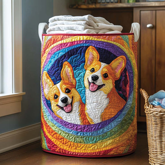 Playful Corgi Rainbow Quilted Laundry Basket NCU0NXD352