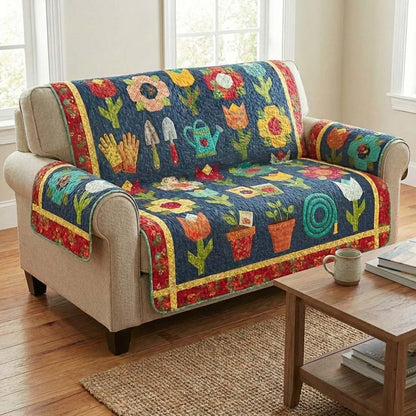 Playful Gardening Quilted Sofa Cover NCU0HNH966