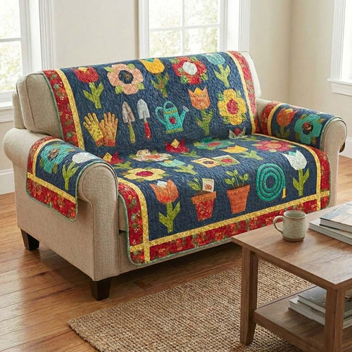 Playful Gardening Quilted Sofa Cover NCU0HNH966