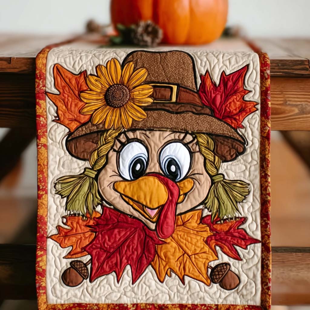 Playful Pilgrim Turkey Quilted Table Runner NCU0NXD517