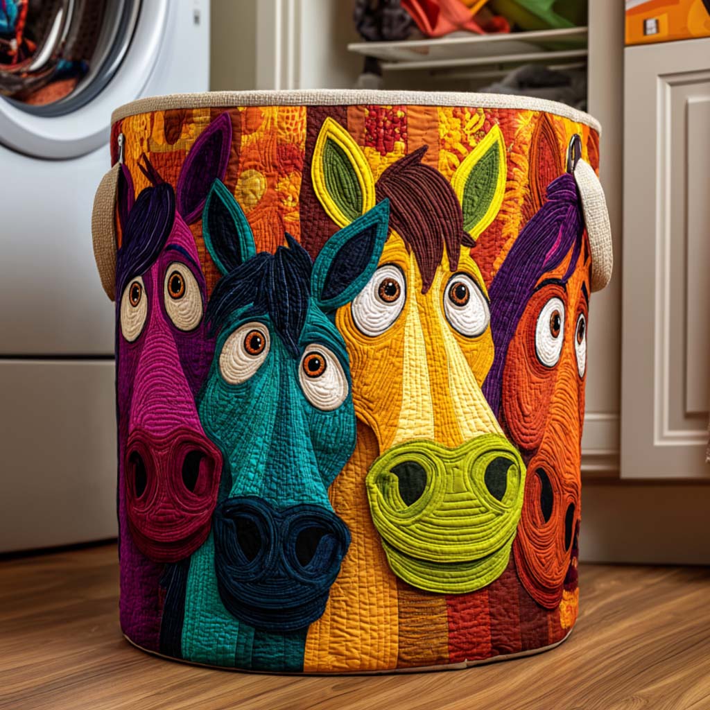 Playful Ponies Quilted Laundry Basket NCU0NNT2702