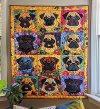 Playful Pugs Quilted Blanket NCU0VL074