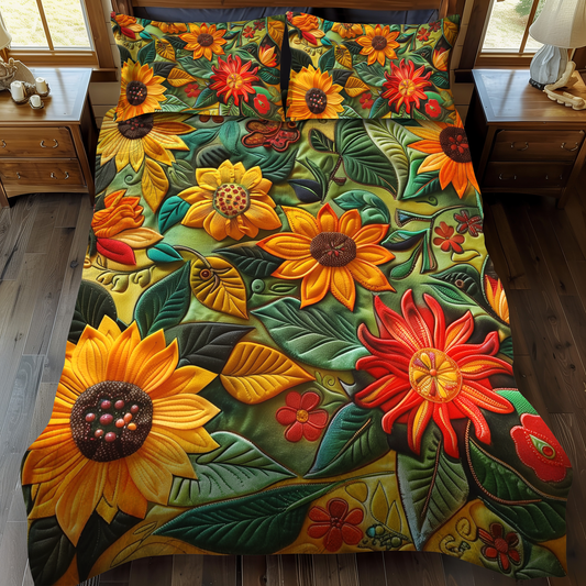 Playful Sunflowers 3-Piece Quilted Bedding Set NCU0VL328