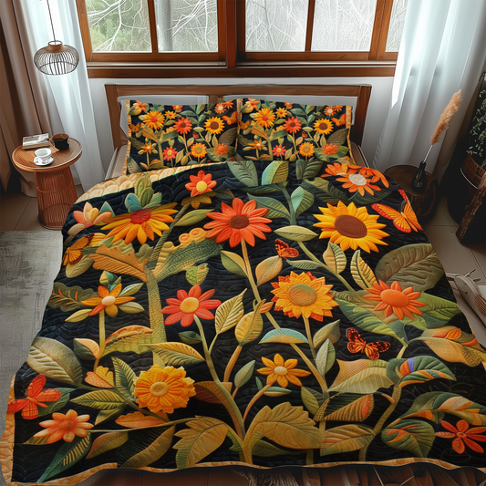 Playful Sunflowers 3-Piece Quilted Bedding Set NCU0VL337