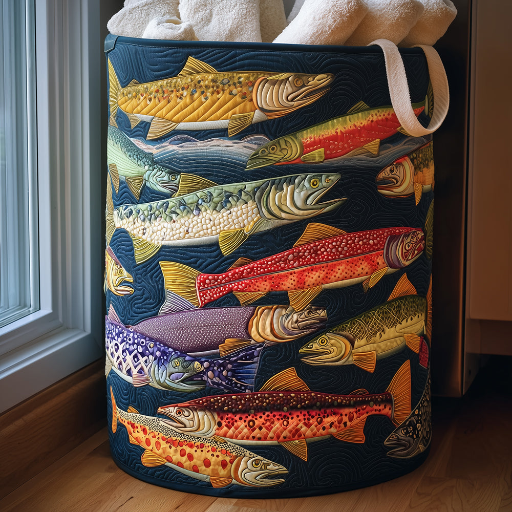 Playful Trout Quilted Laundry Basket NCU0TH3035