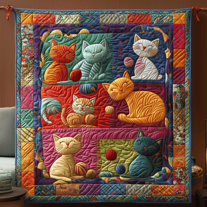 Playful Yarn Cats Quilted Blanket NCU0TH1426