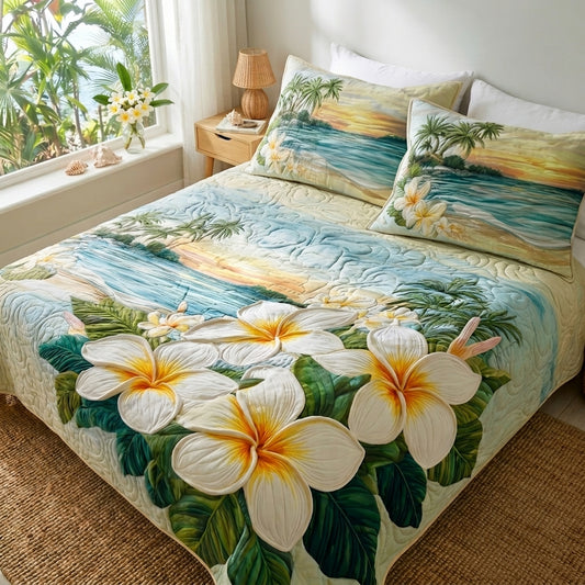 Plumeria Heaven 3-Piece Quilted Bedding Set NCU0DQQ0842