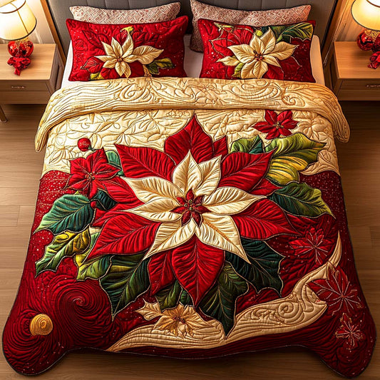 Poinsettia Glow 3-Piece Quilted Bedding Set NCU0NNT121